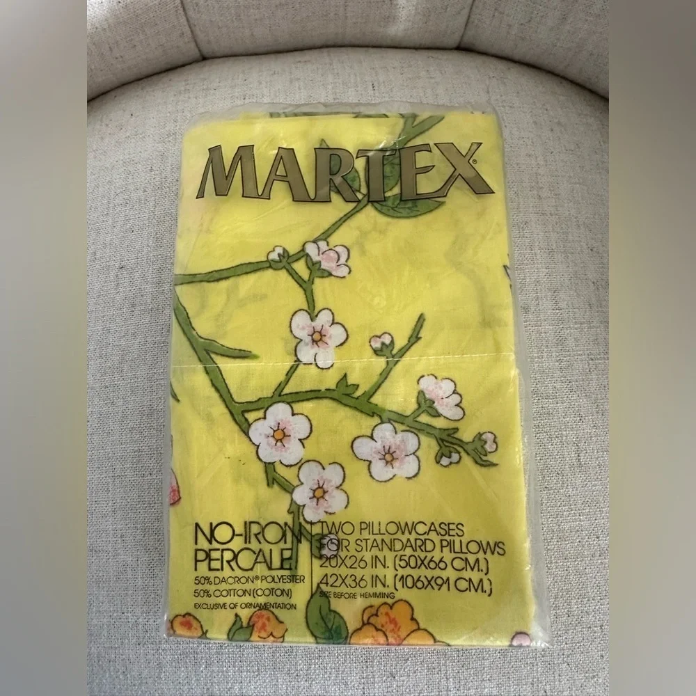 NIP! VTG Martex Floral Standard Pillowcase Set Cherry Blossom Colorful Cottage